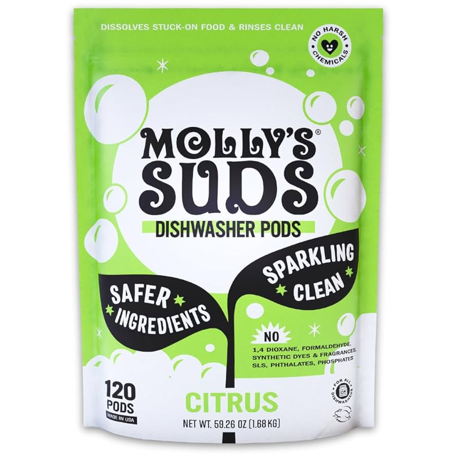 Molly's Suds Dishwasher Pods | Clean Dishwasher Detergent, Cuts Grease & Rinses Clean (Residue-Fr... | Amazon (US)