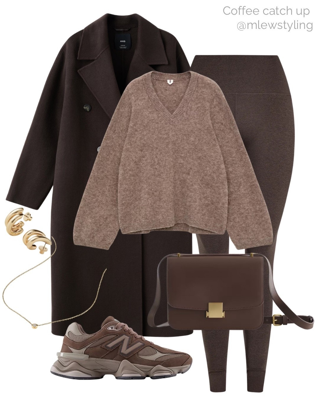 Winter outfit for a coffee catch-up ☕️🤎

Tags: Varley brown leggings, v-neck sweater, mango oversized wool coat, new balance sneakers, quince crossbody bag, neutral aesthetic, capsule wardrobe, travel look, airport outfit 

#LTKTravel #LTKSeasonal #LTKootd