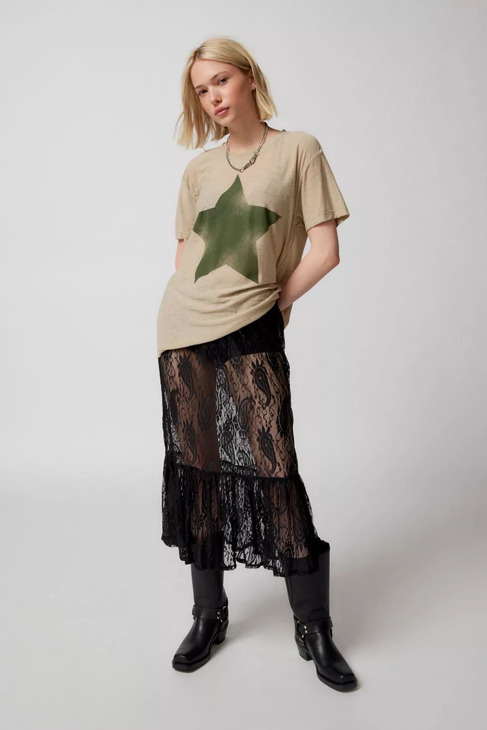 Urban Renewal Remade Ruffle Hem Lace Midi Skirt | Urban Outfitters (US and RoW)
