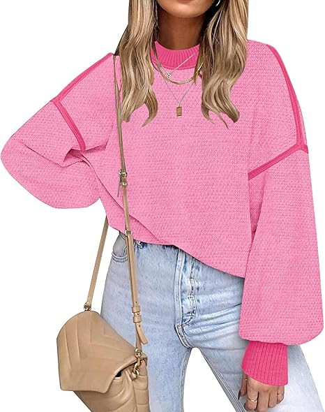 Fall Clothes for Women 2026 Trendy Fashion Oversized Sweaters Color Block Long Sleeve Knited Pull... | Amazon (US)