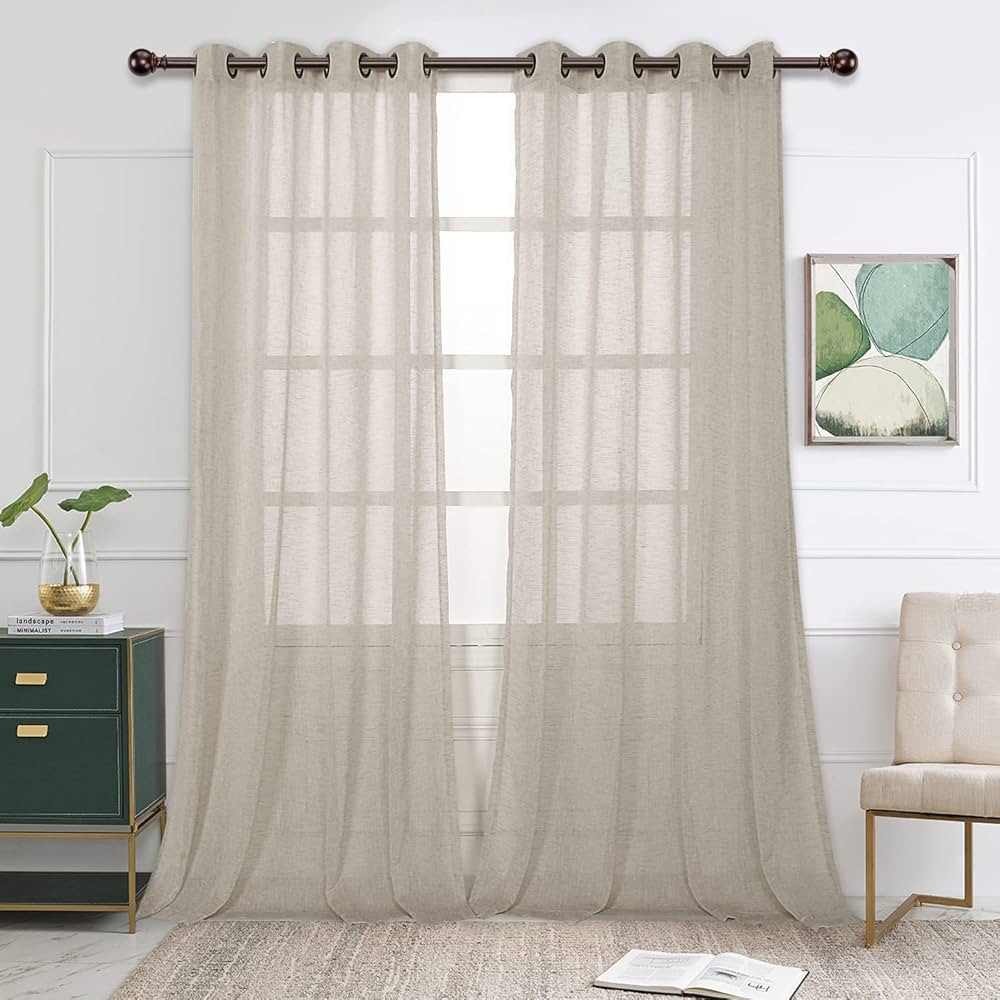 BONZER Burlap Linen Sheer Curtains for Living Room - Grommet Top Sheer Drapes 108 inches Length L... | Amazon (US)