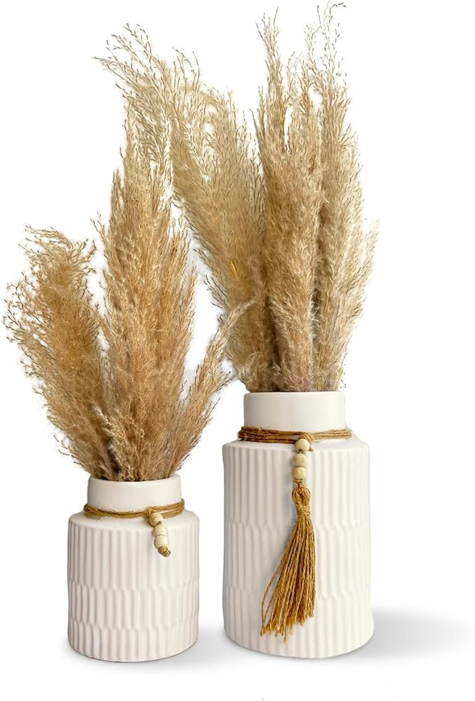 White Large Ceramic Vase Set of 2, Modern Farmhouse Home Decor Accents, Rustic Décor and Accesso... | Amazon (US)