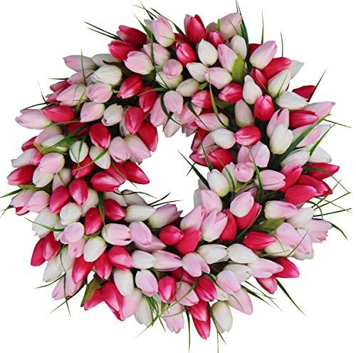 The Wreath Depot Pink and White Tulip Front Door Wreath, 19 Inch, Stunning Silk Front Door Wreath, V | Amazon (US)