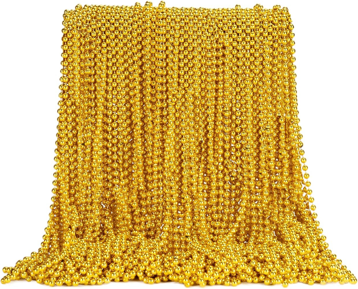 100Pcs Bead Necklace, 33 Inch 7 mm Gold Mardi Gras Beads Bulk Round Beaded Necklaces Costume Neck... | Amazon (US)