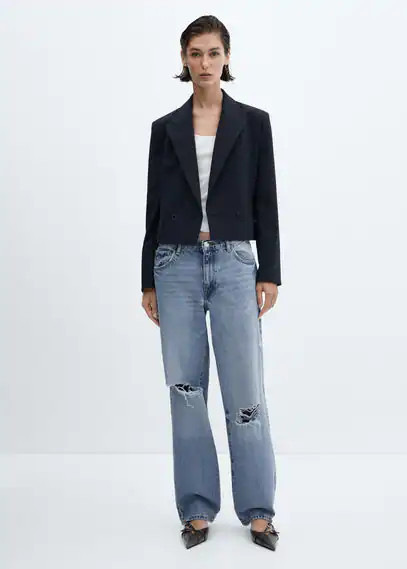 Decorative ripped wideleg jeans medium blue - Woman - 8 - MANGO | MANGO (UK)