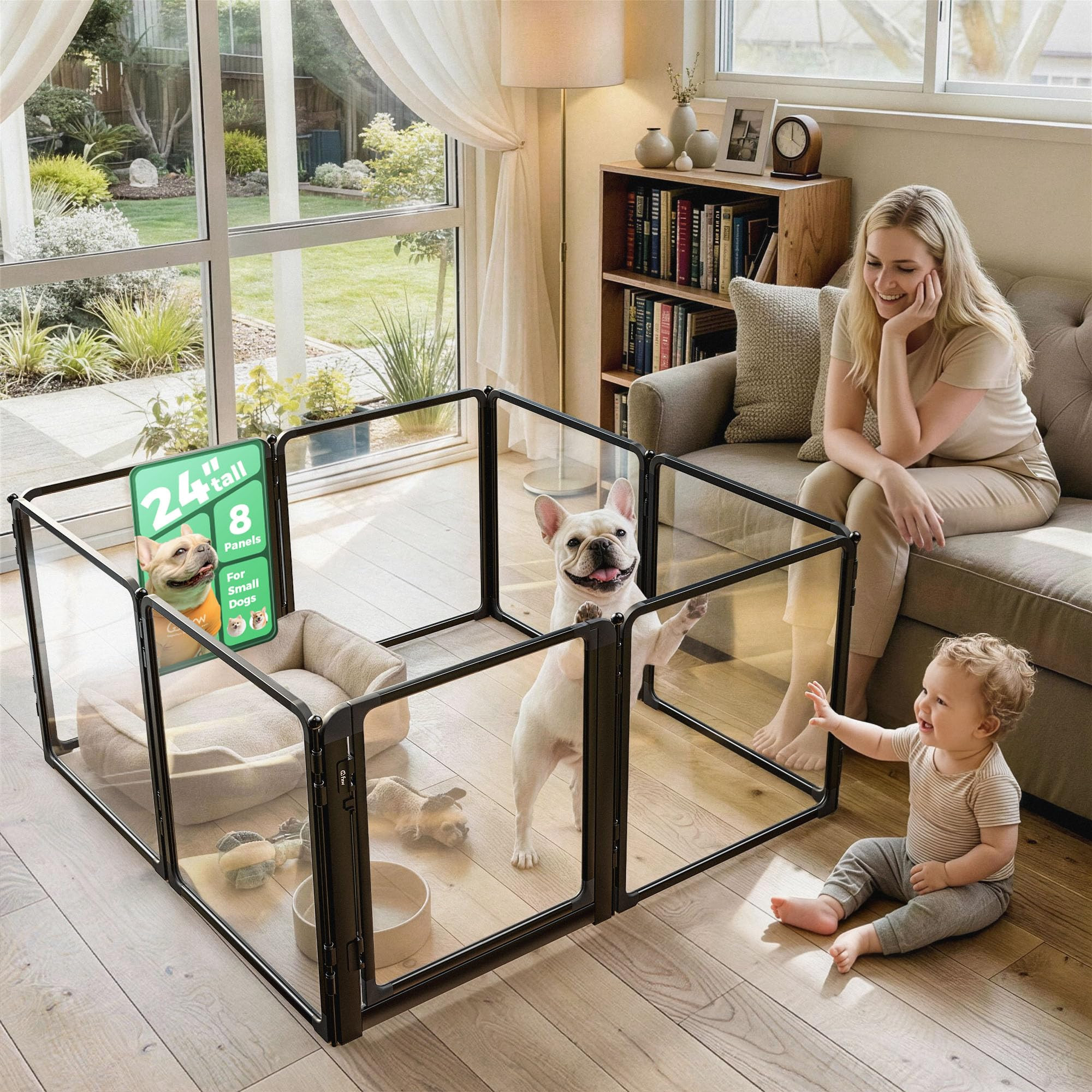 FXW AuraSpace Pro Acrylic Indoor Dog Playpen, Heavy-Duty with Metal Frame, 24" Height 8 Panels fo... | Amazon (US)