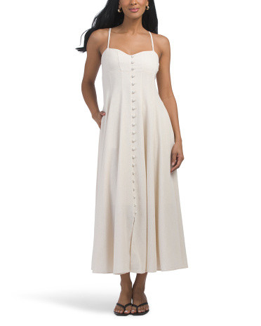 Linen Blend Button Down Midi Dress | TJ Maxx