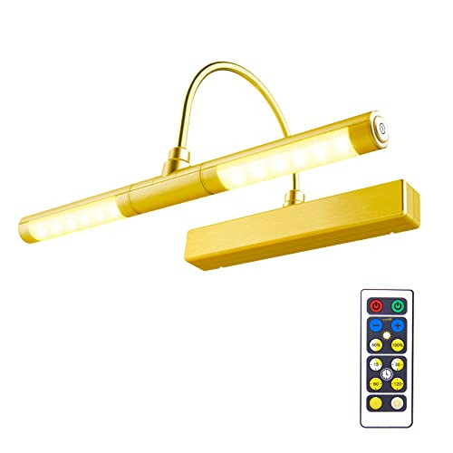 BIGLIGHT Wireless Battery Powered Bright LED Picture Light with Remote Control, 13 Inch Swivel Light Head with 3 Lighting Modes, Dimmable Lamp for Painting Photo Portrait Art Picture Frame, Gold | Amazon (US)