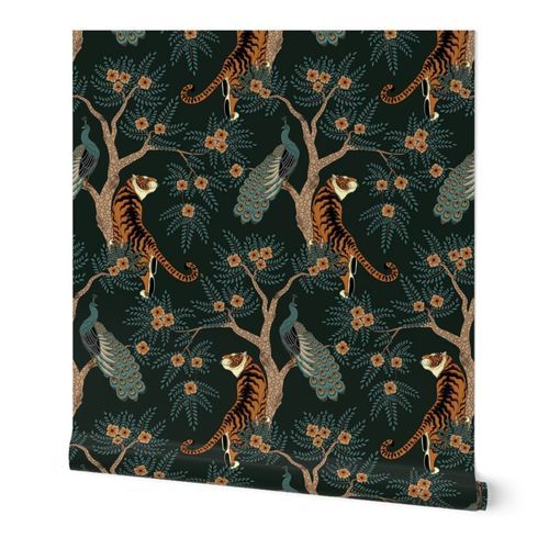 tiger and peacock (large scale) | Spoonflower