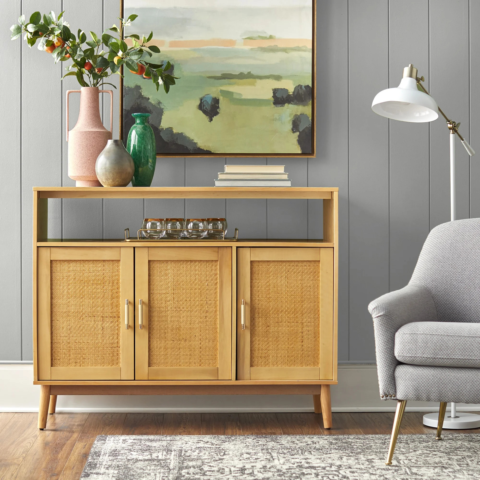 Desert Fields Edgerton 3-Door Rattan Panel Sideboard, Natural Finish | Walmart (US)