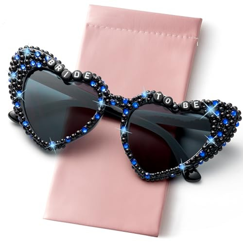 PANTIDE Bride To Be Sunglasses - Rhinestone Pearl Heart Shaped Sunglasses, Bachelorette Bridal Shower Wedding Engagement Party Favors Glasses Accessories, Jewelry Gift for Bridesmaid Women (Black) | Amazon (US)