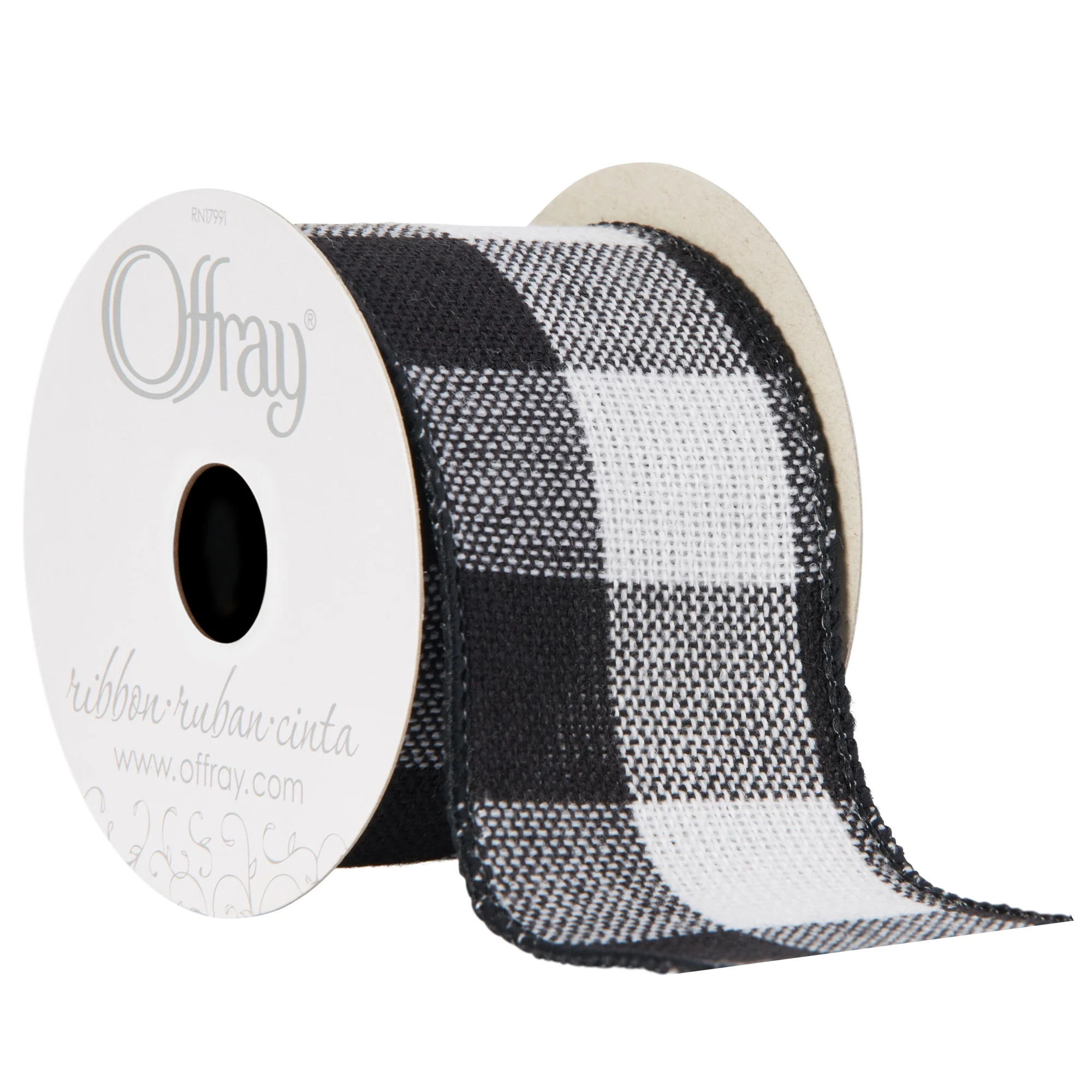 Offray Ribbon, White and Black Buffalo Check 2 1/2 inch Wired Edge Woven Ribbon for Crafts, Gifti... | Walmart (US)