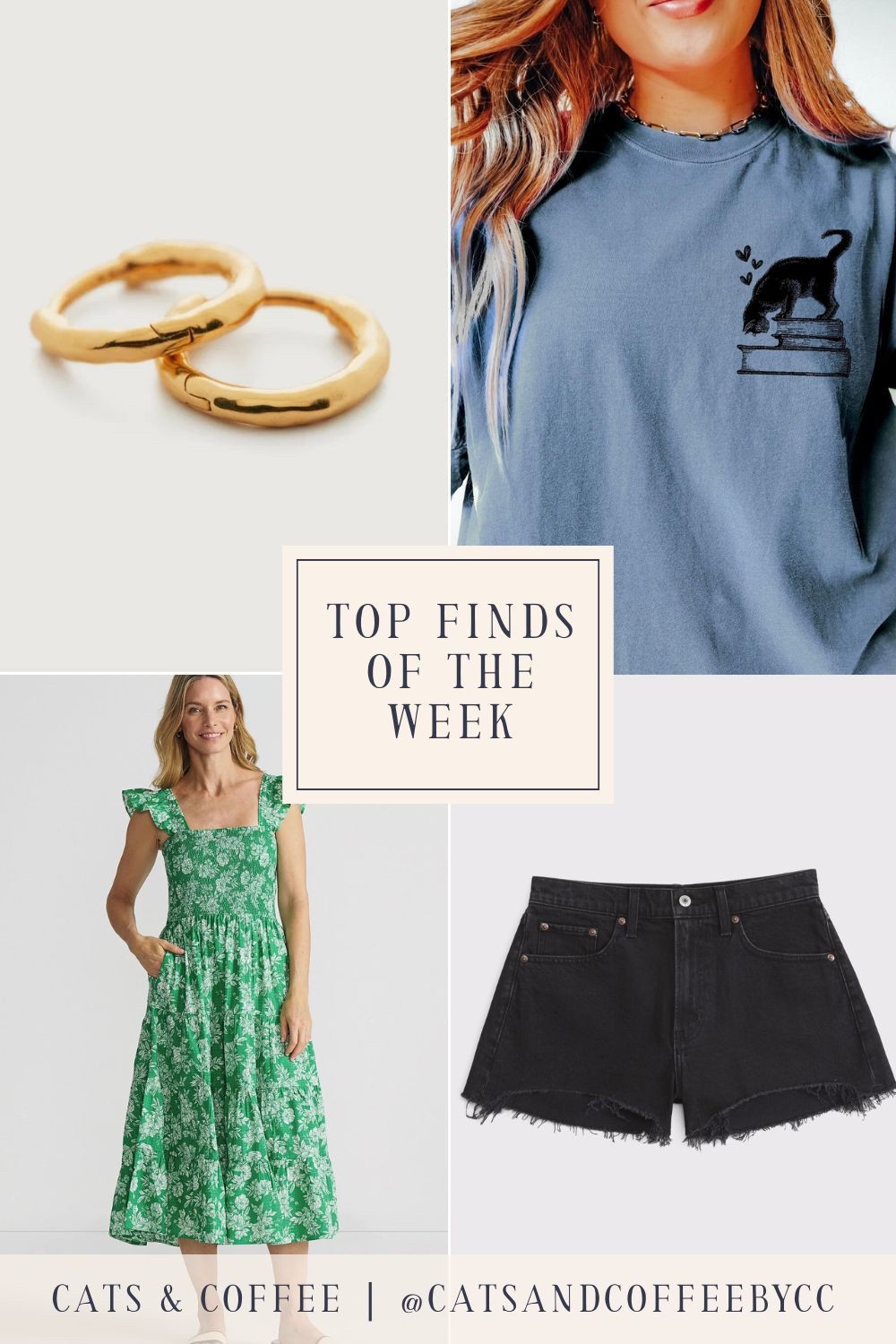 Friday Favorites 🎉💚 Four Top Finds of the Week: An adorable cat graphic tee, my favorite denim shorts ever (restocked & ready for summer at Abercrombie!), dainty and lovely little gold hoops for under $100 from Monica Vinader, and a pretty green smocked dress to wear for whatever spring fun you have planned!

#LTKSeasonal #LTKFindsUnder100 #LTKPetite