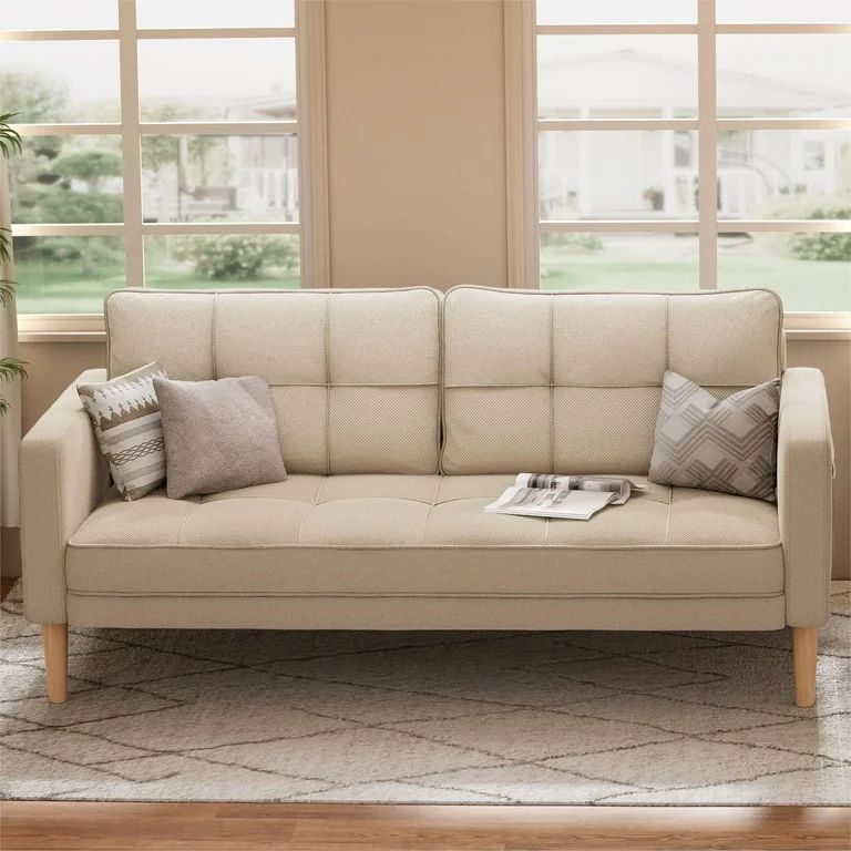 Lofka Sofa Couch with Thick Foam Cushion and Sturdy Wood Legs for Livinig Room, Office,  Beige | Walmart (US)