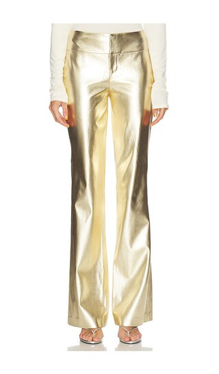 Alice + Olivia Olivia Vegan Leather Fit And Flare Bootcut Pant in Metallic Gold. - size 4 | Revolve Clothing (Global)