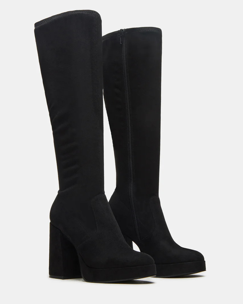 TWAIN Black Knee-High Block Heel Women's Boot | Steve Madden (US)