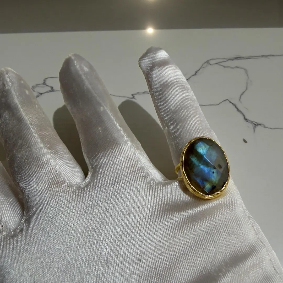 Gold Plated Hypoallergenic Brass Ring With Blue Labradorite, Iridescent Glow - Etsy | Etsy (US)