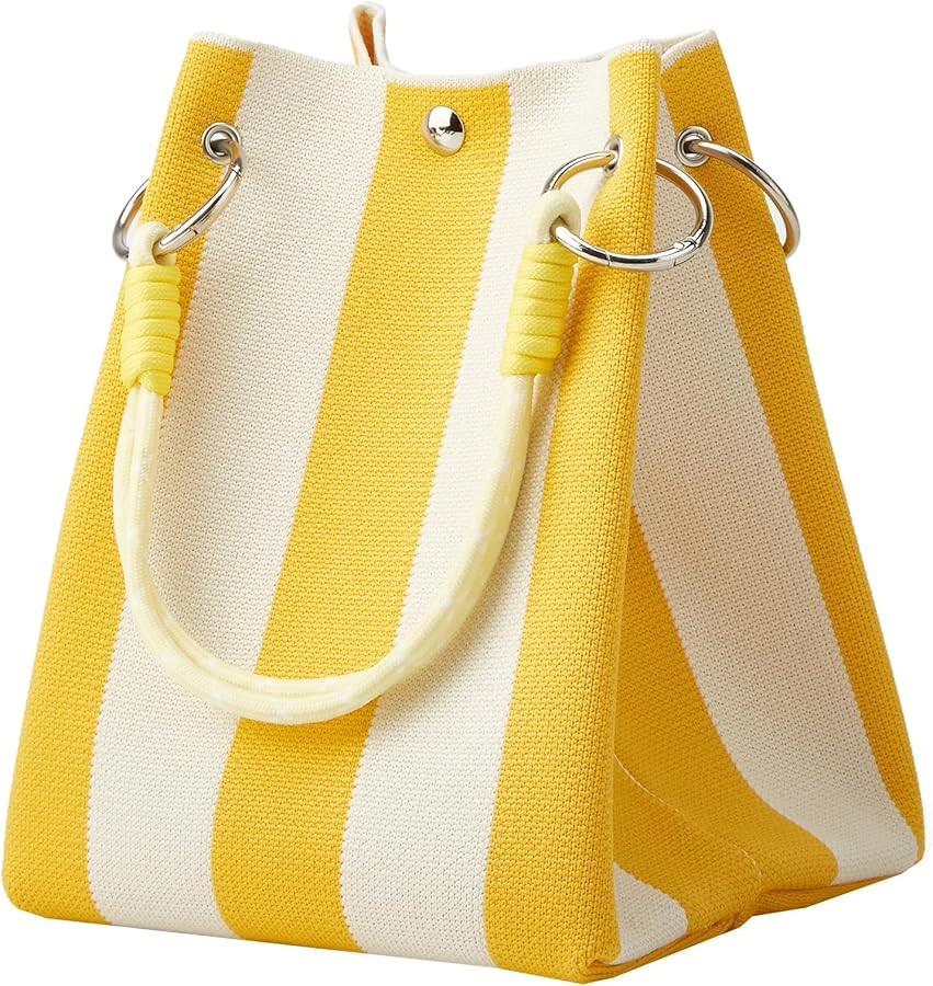 Mini Knit Tote Women Striped Crochet Bucket Handbag Small Purse Shoulder Bag Vacation Lightweight... | Amazon (US)