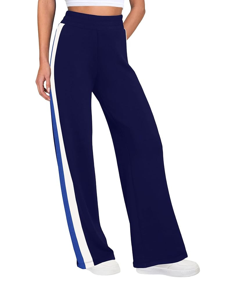 SENSERISE Women Sweatpants Color Block Wide Leg Track Pants High Waisted Side Striped Pants with ... | Amazon (US)