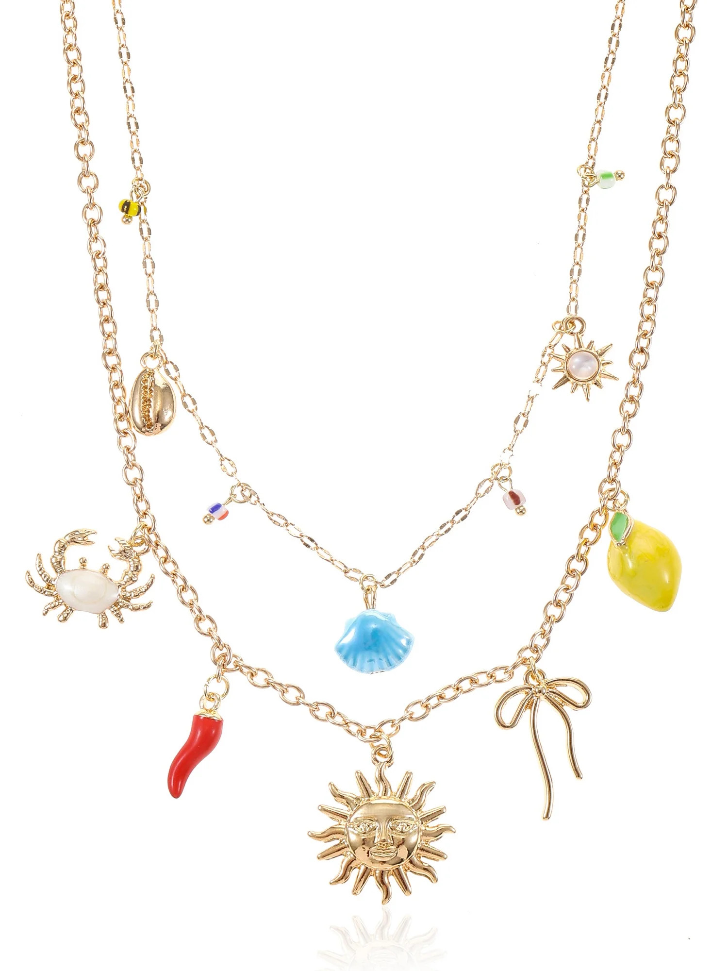 No Boundaries Goldtone Necklace Set, Beachy Charms, 2 Pieces | Walmart (US)