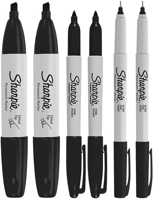 Sharpie Permanent Markers, 6 Pack Assorted Sizes, Ultra Fine Tip, Fine Tip and Chisel Tip Permane... | Amazon (US)