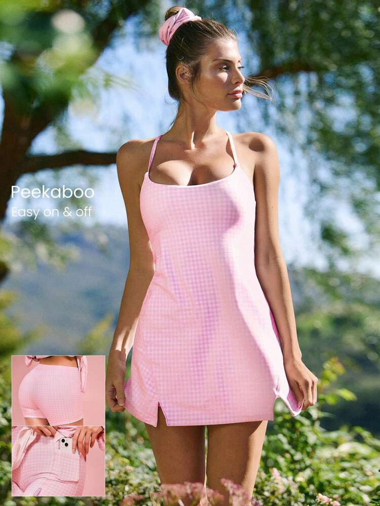 Pink gingham active dress | SHEIN