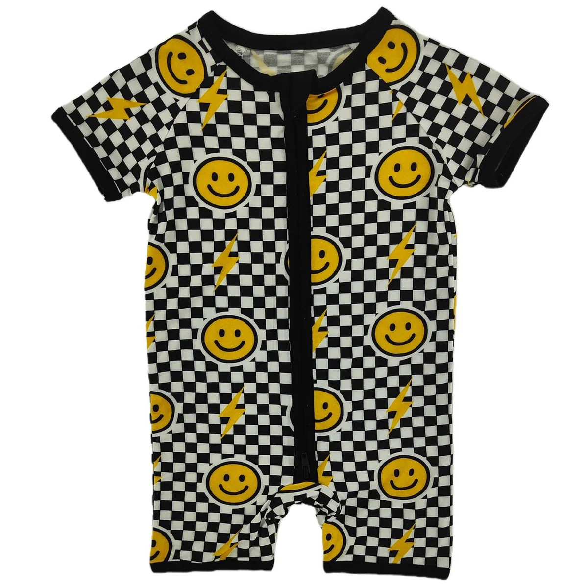 Black Bolt Check Bamboo Short Romper | Little One Shop Co