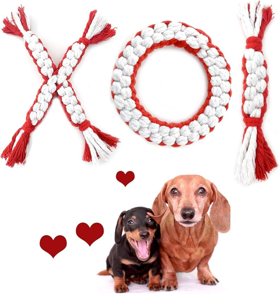 CooShou 3 Pcs Valentine's Day Dog Cotton Rope Toys or Dog Teeth Cleaning I Shape X Shape O Shape ... | Amazon (US)