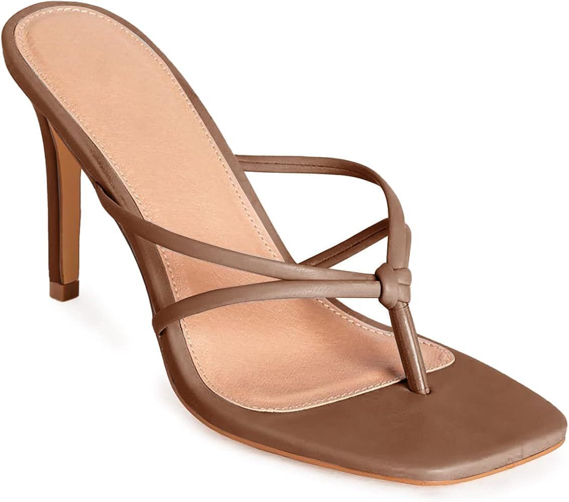 Coutgo Women's Thong Square Toe Stiletto Heeled Flip Flops Sandals | Amazon (US)