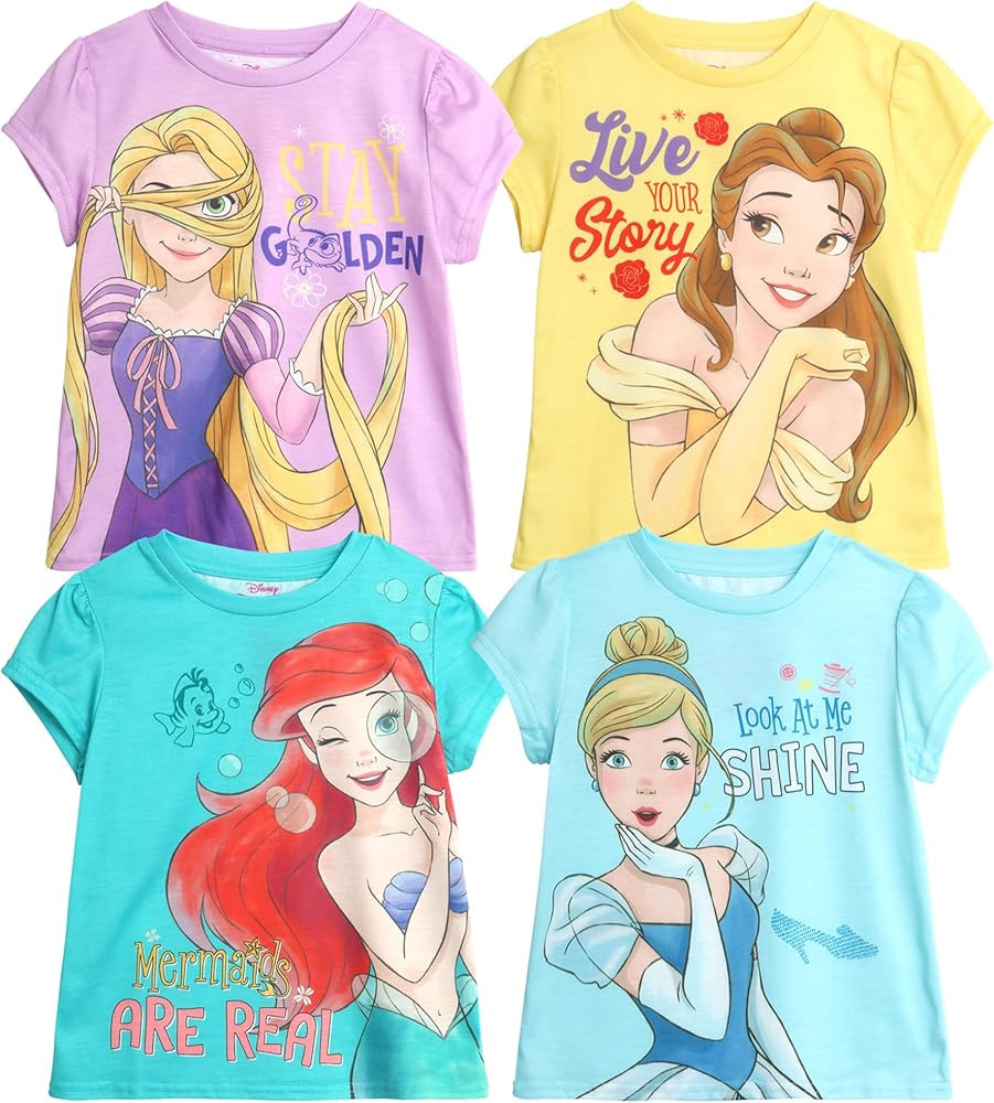 Disney Princess Ariel Rapunzel Belle Cinderella Minnie Mouse Girls Shirts - 4 Pack Girls T Shirts... | Amazon (US)