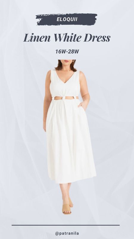 White dress, linen dress, white linen dress, white dresses, plus size white  dress, eloquii cutout dress #ltkunder100 

#LTKSeasonal #LTKstyletip #LTKcurves