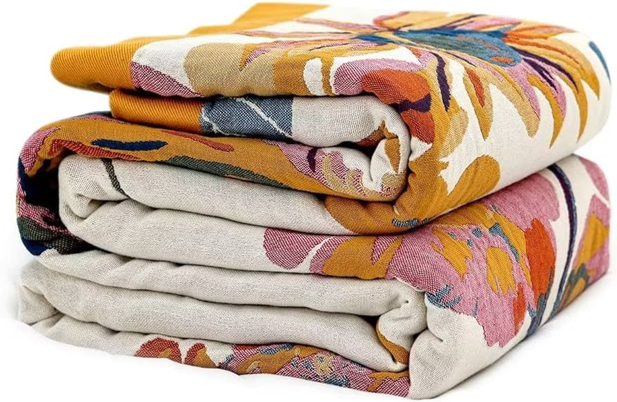 Boho Throw Blanket - 100% Cotton Ultra Soft Bed Throw Large - Summer Blanket Floral Bird and Butt... | Amazon (US)