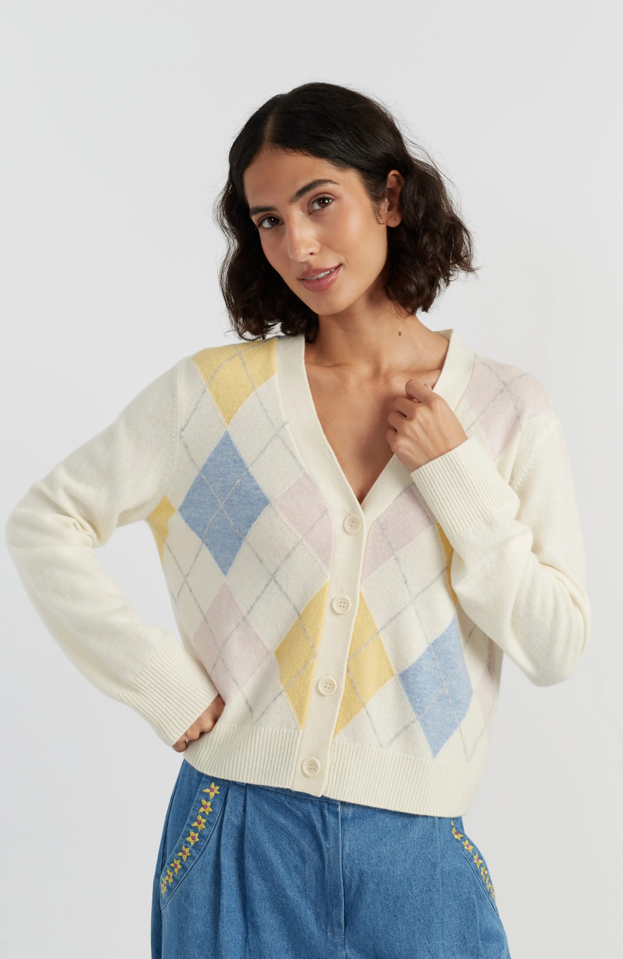 Wool-Cashmere Argyle Cardigan (Women) | Nordstrom | Nordstrom