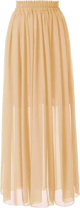 Topdress Women's Long Beach Skirt Elastic Waistband Chiffon Maxi Skirts Maternity Outfits | Amazon (US)