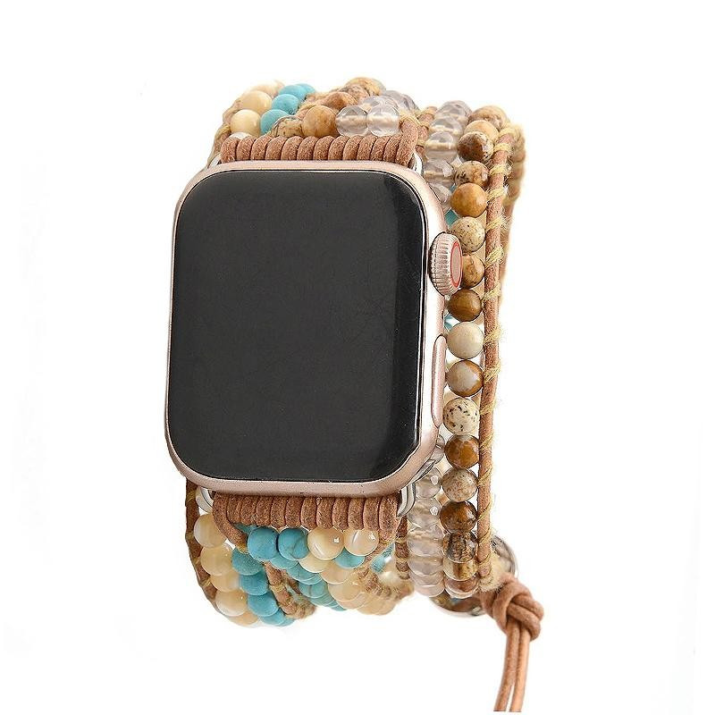 Turquoise & Shell on Natural Apple Watch Strap | Victoria Emerson