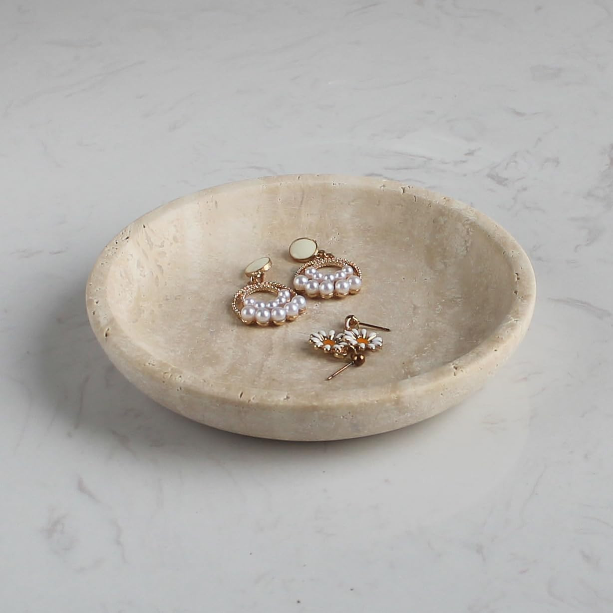 Natural Marble Travertine Jewelry Dish 5.5", Trinket Dish for Ring Earring, Gift for Woman Daugth... | Amazon (US)