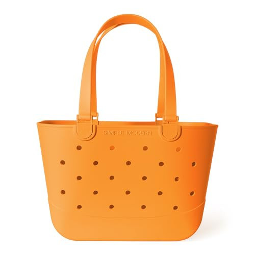 Simple Modern Large Beach Bag | Waterproof Getaway Rubber Tote with Zipper Pocket for Travel, Pool, Boat, Groceries, Sports | Cream Orangsicle | Amazon (US)