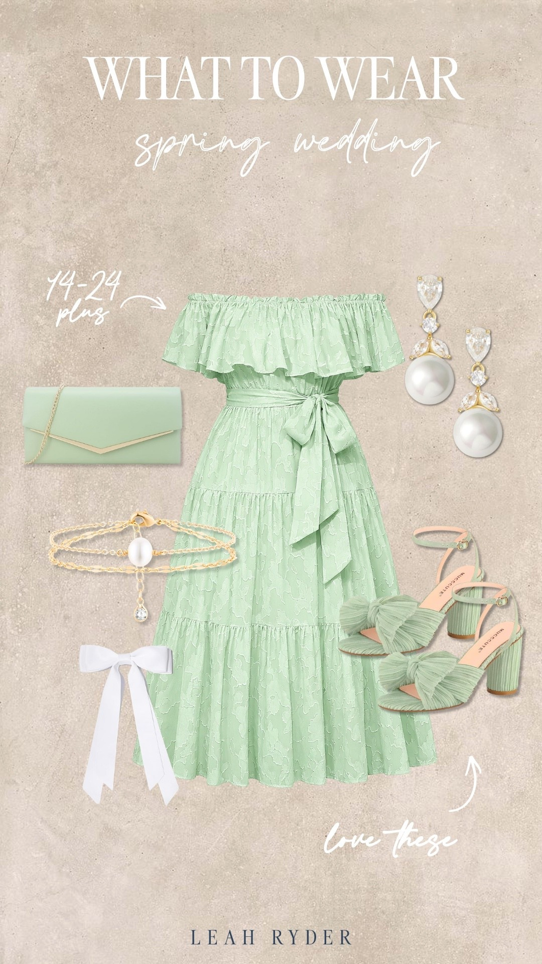 What to wear to a spring wedding featuring a beautiful green off-the-shoulder dress styled with pearl jewelry, bow heels, and a chic clutch. This spring wedding guest outfit idea is perfect for outdoor weddings, garden weddings, and daytime celebrations. If you’re looking for elegant spring wedding guest dresses in plus sizes, this soft green dress is a flattering and timeless option.


#LTKSeasonal #LTKPlusSize #LTKWedding