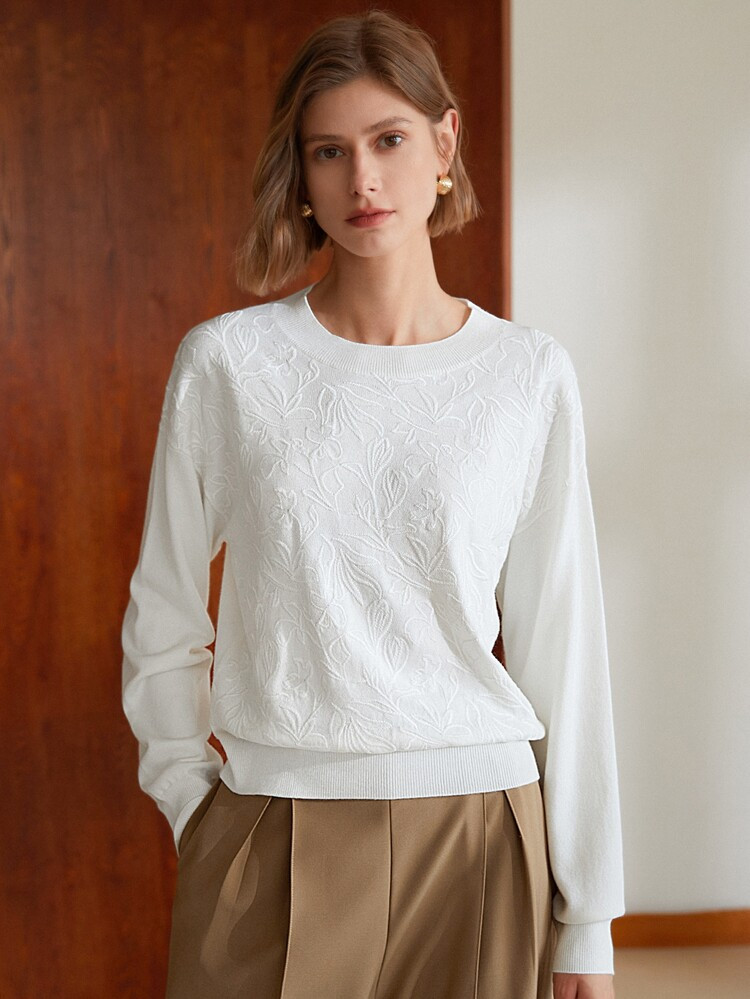 MOTF PREMIUM WOOL-MIX EMBROIDERY SWEATER | SHEIN