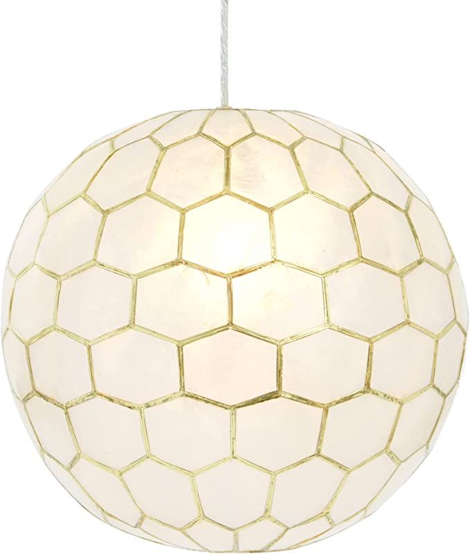 Creative Co-Op Honeycomb Globe Light, Capiz White Seashells with Antique Gold Pendant | Amazon (US)