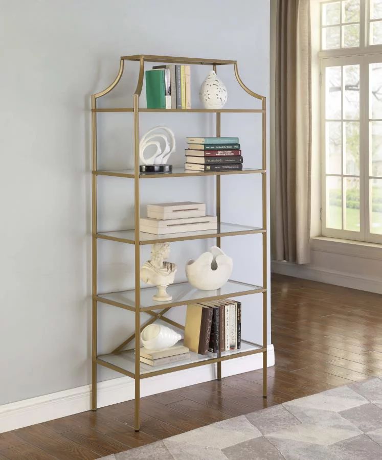 5-Tier Tempered Glass Shelves Bookcase Matte Gold ( 804393 ) | Walmart (US)