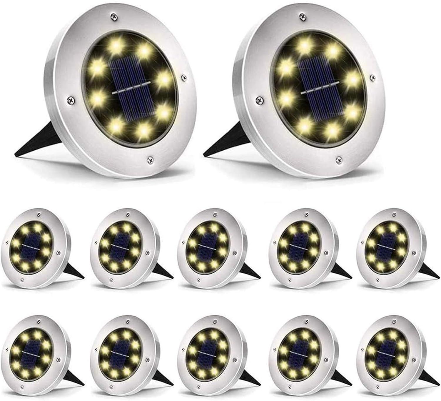 Aogist Solar Ground Lights 12 Packs, 8 LED Solar Garden Lights, Waterproof Outdoor Solar Disk Lig... | Amazon (US)
