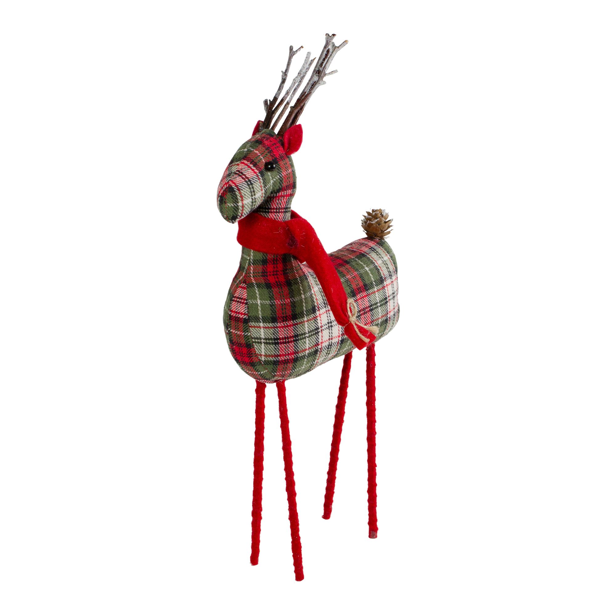 16" Red and Green Plaid Standing Reindeer Christmas Figure | Walmart (US)