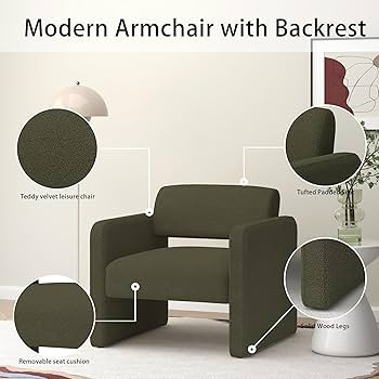 Accent Chair Teddy velvet，Modern Armchair with Backrest, Upholstered Single Leisure Chair for L... | Amazon (US)