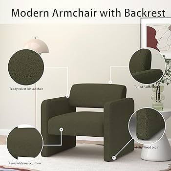 Accent Chair Teddy velvet，Modern Armchair with Backrest, Upholstered Single Leisure Chair for L... | Amazon (US)