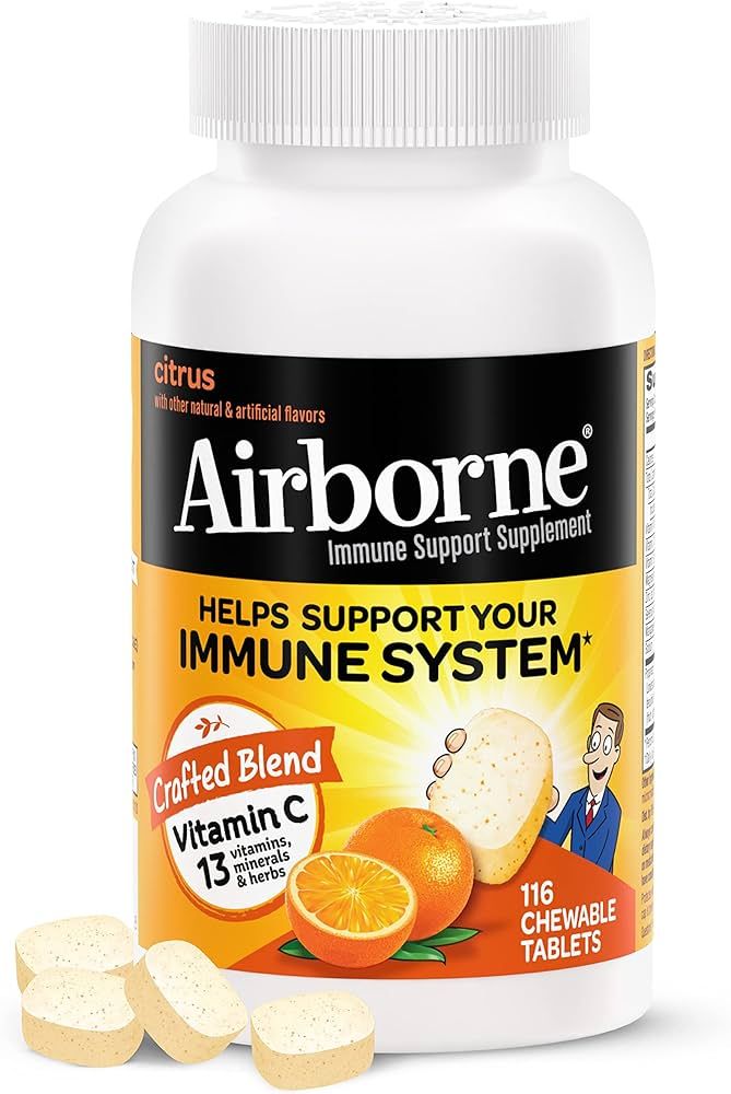 Airborne 1000mg Vitamin C Chewable Tablets with Zinc, Immune Support Supplement with Powerful Ant... | Amazon (US)