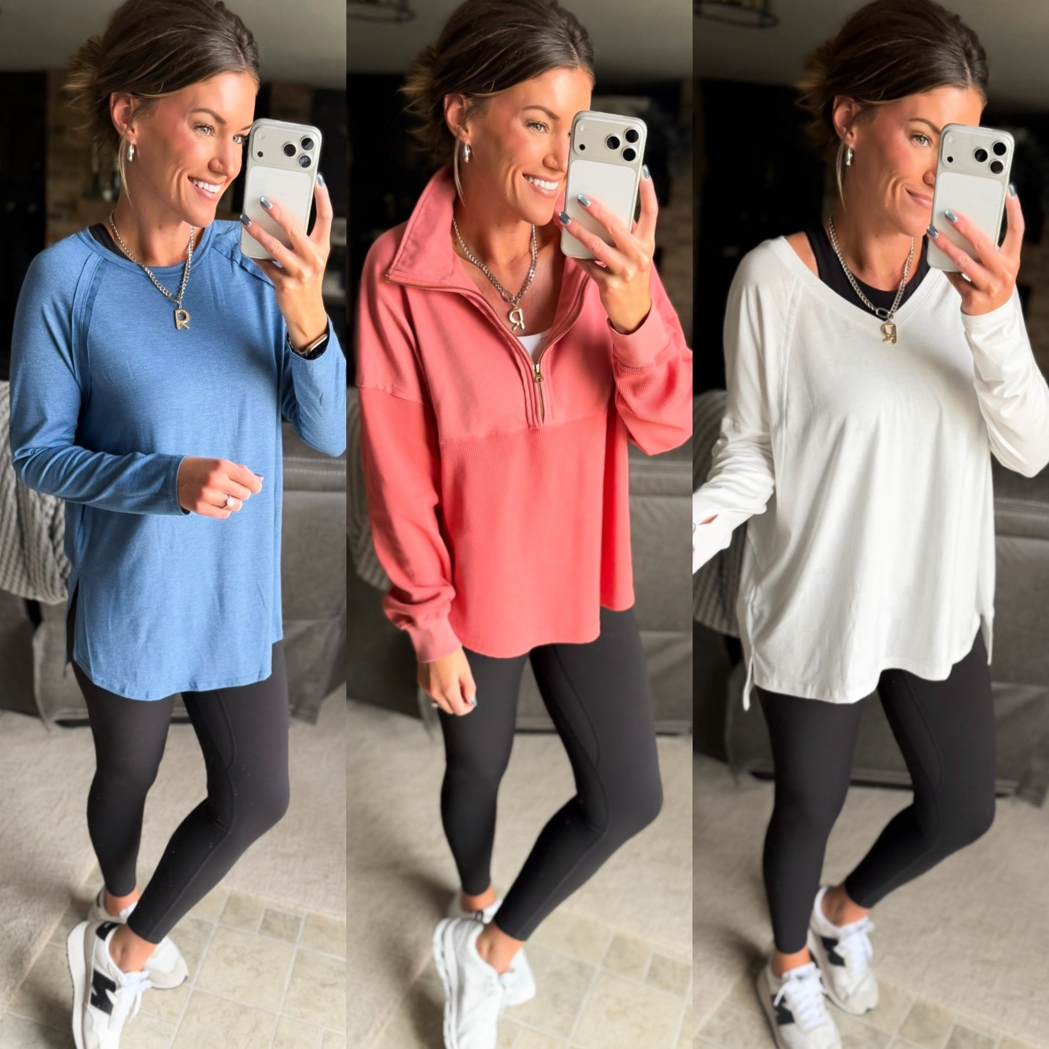New tunic length tops perfect to pair with leggings. 
Wearing medium in blue and white styles. Large in coral    

#LTKootd #LTKmomlife #LTKActive