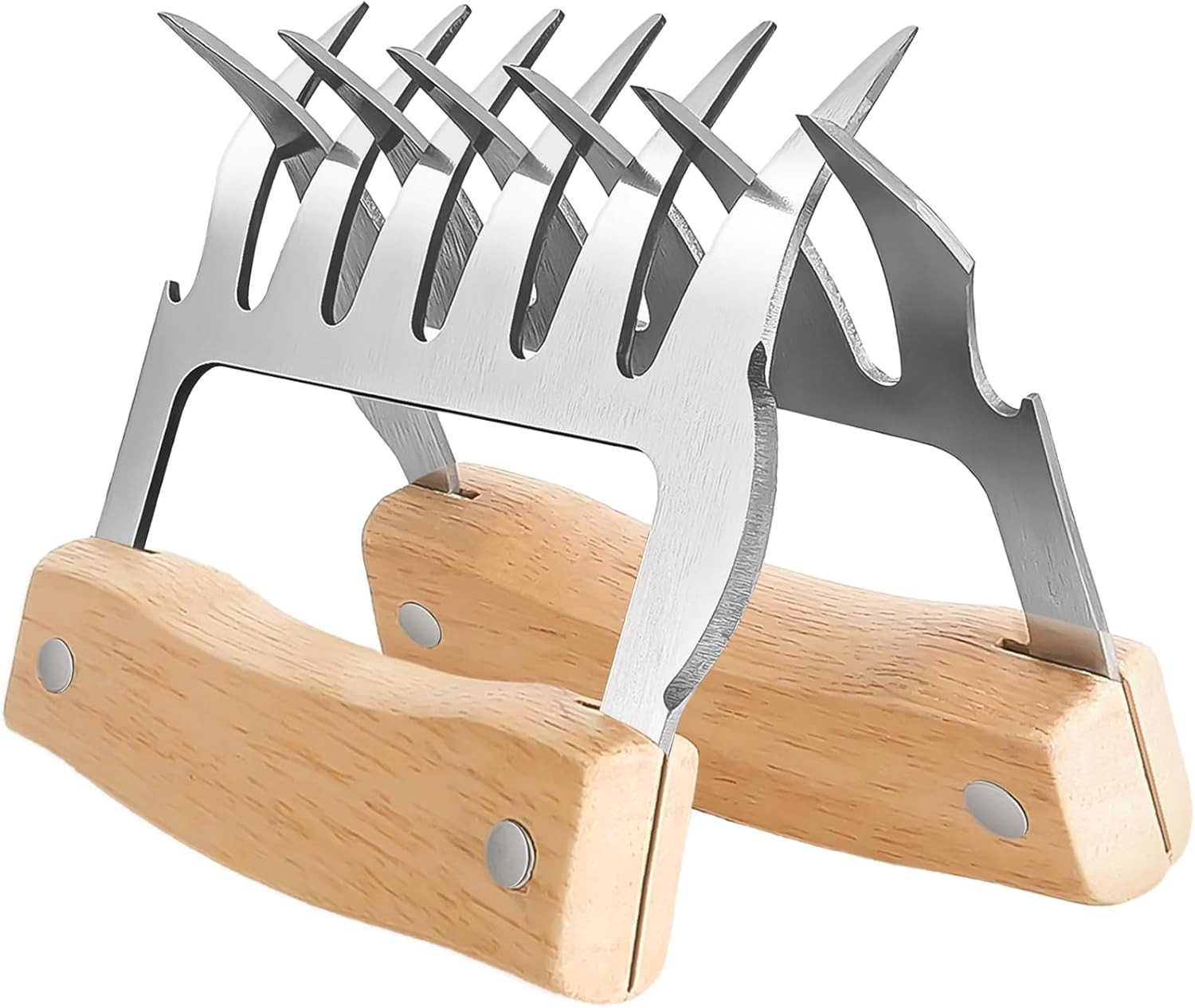 2 PCS Stainless Steel Meat Shredder Claws with Wooden Handle - Bear Claws for Pulling Pork, Chick... | Amazon (US)