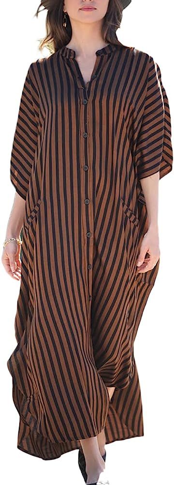 Bsubseach Women Stylish Plus Size Beach Shirt Dress Loose Button Up Bikini Cover Up | Amazon (US)