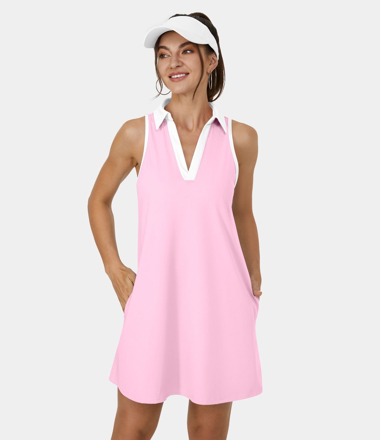 Women’s Softlyzero™ Airy Collar Pocket Color Block 2-Piece Cool Touch Mini Golf Active Dress-... | HALARA